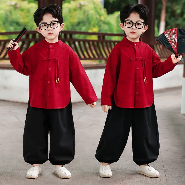 儿童秋款新中式服装男宝宝国风盘扣民族古风幼儿园表演服唐装汉服
