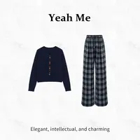 Yeah Me/也觅【慵懒时光】秋季新款简约设计感慵懒气质长裤套装女装
