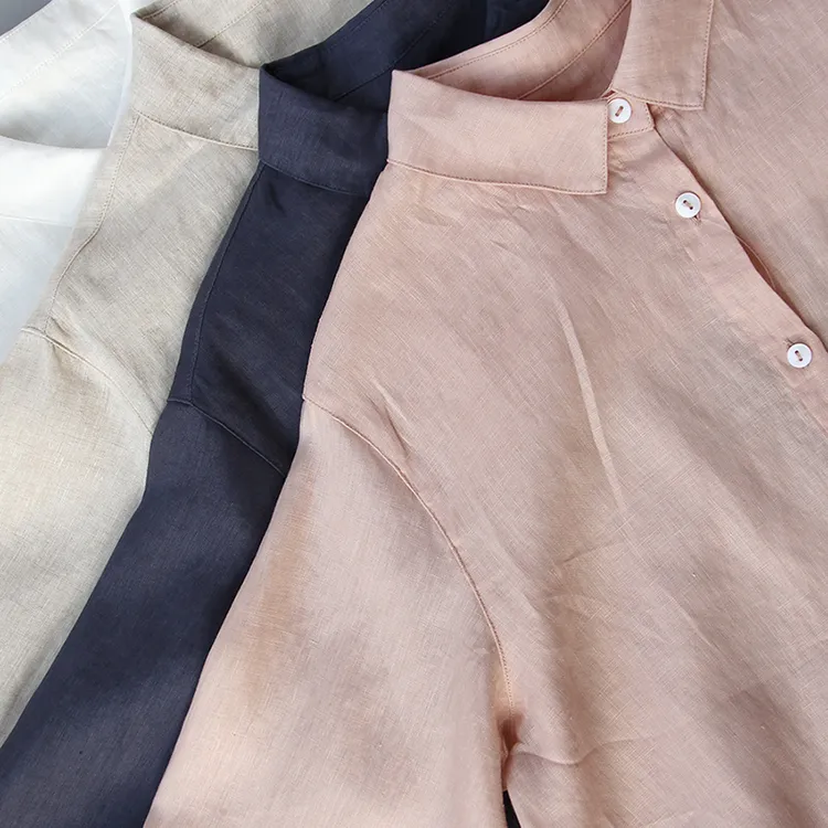 17*21支轻薄纯亚麻简约气质宽松长袖春夏季时尚休闲女生衬衫