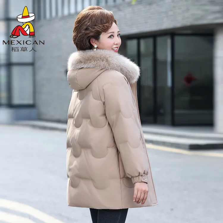 稻草人2025款妈妈羽绒服中长款中年加厚冬季中老年女洋气奶奶外套