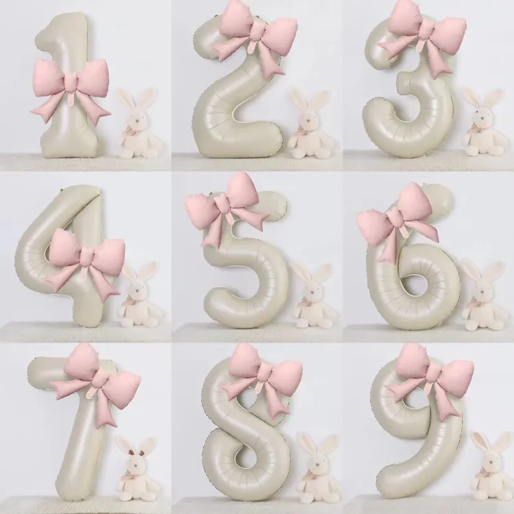蝴蝶结奶油数字铝膜气球生日派对户外装饰拍照道具营造氛围感