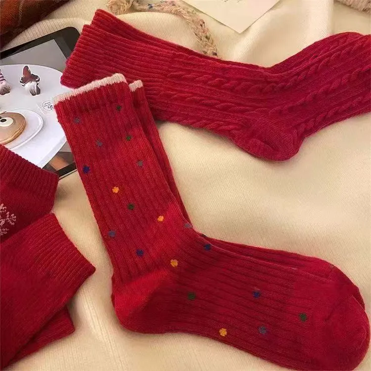 【六双】本命年红袜子中筒透气袜百搭潮袜本命年中筒袜子圣诞袜子yj