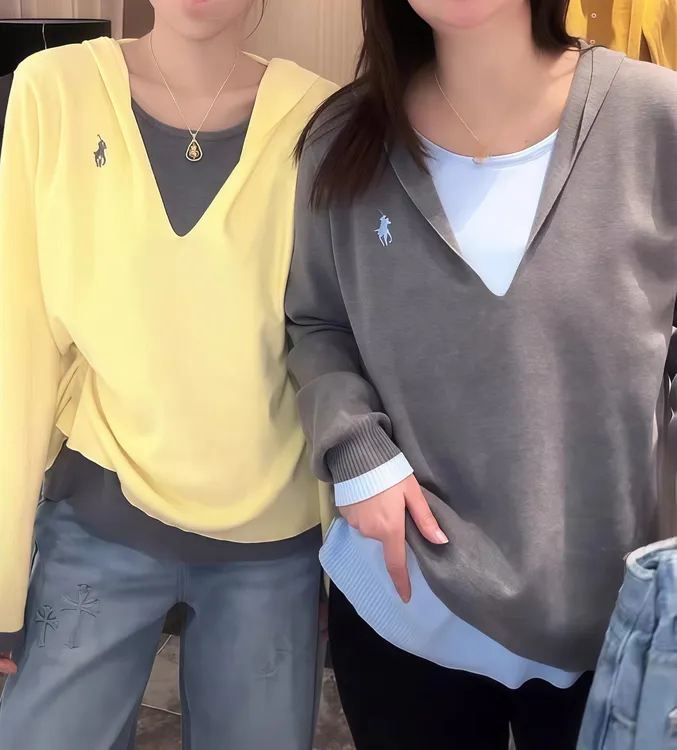 3879大码秋装新款2025宽松假两件连帽针织衫上衣百搭时尚刺绣毛衣