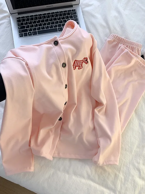 韩系粉糯叽叽可爱小狗睡衣女秋冬季加厚保暖德绒家居服套装可外穿