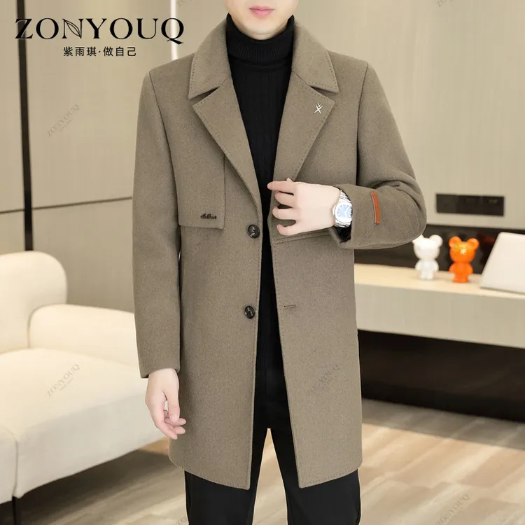 双面羊毛呢大衣男士秋冬中长款潮流时尚商务休闲加厚保暖大衣外套