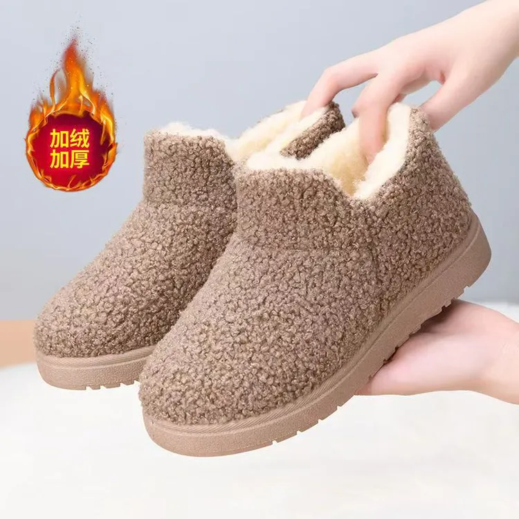 冬季雪地靴休闲鞋布鞋一脚蹬软底防滑棉鞋加绒加厚保暖妈妈女士鞋商品图