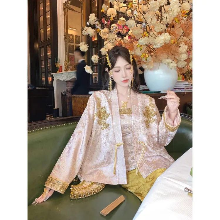 新中式短外套2025女装秋重工上衣半身裙套装