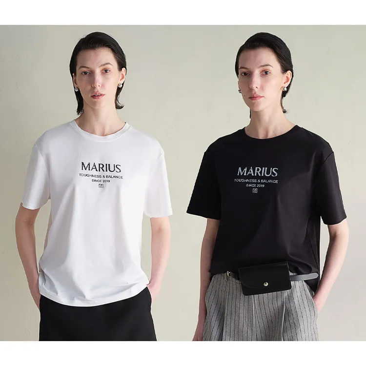 MARIUS“秀场T”时尚休闲女士春夏印花设计师百搭logo短袖T恤