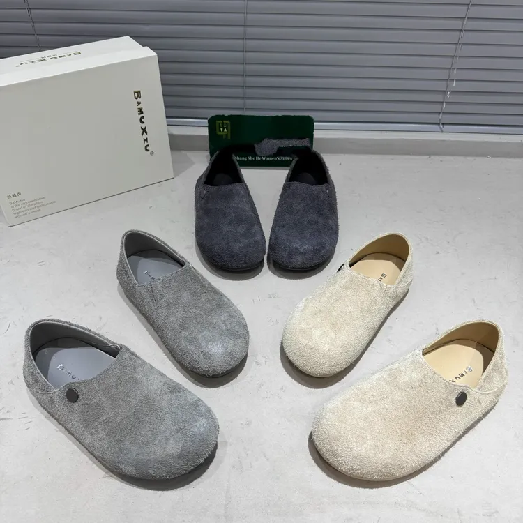 芭慕秀同款复古勃肯鞋女2025春新款百搭圆头平底两穿豆豆鞋乐福鞋