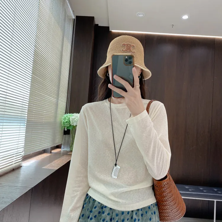 IMFLY金小金自制女装 莱赛尔T恤DYW9317纯色打底防晒系带长袖T恤