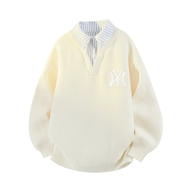 梦泡美式秋冬新款宽松针织运动Polo衫男女假男男士薄款针织开衫