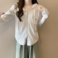 大码休闲范连帽卫衣女秋季微胖设计感显瘦开衫长袖上衣外套13105
