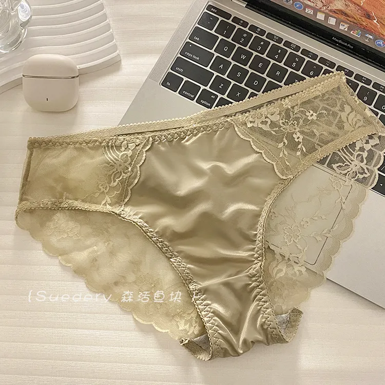 一城烟雨~轻奢性感蕾丝网纱缎面舒适轻薄透气内裤女 