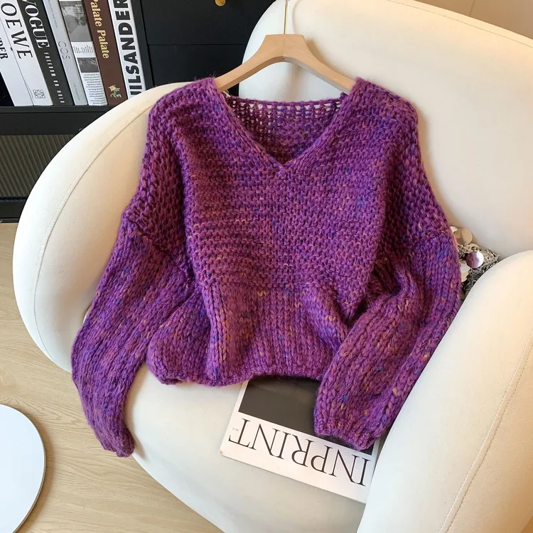 复古设计感晕染粗花线毛衣女2025秋冬新款宽松氛围感针织打底上衣