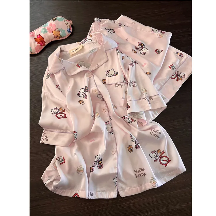 甜美少女软萌可爱凯蒂猫冰丝睡衣女夏季2025新款短袖长裤居家套装