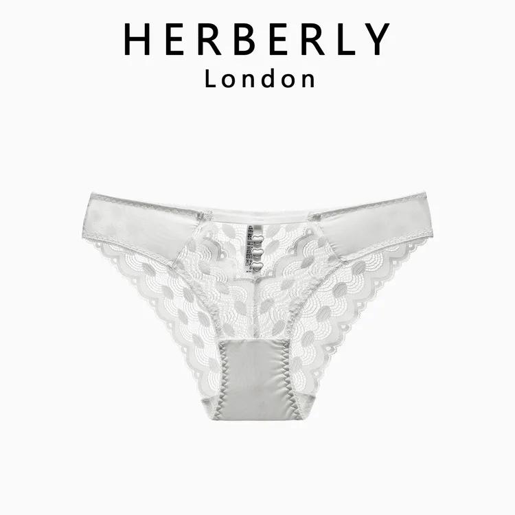 英国 HERBERLY 超薄性感透气内裤纯欲蕾丝透气大码中低腰三角裤女