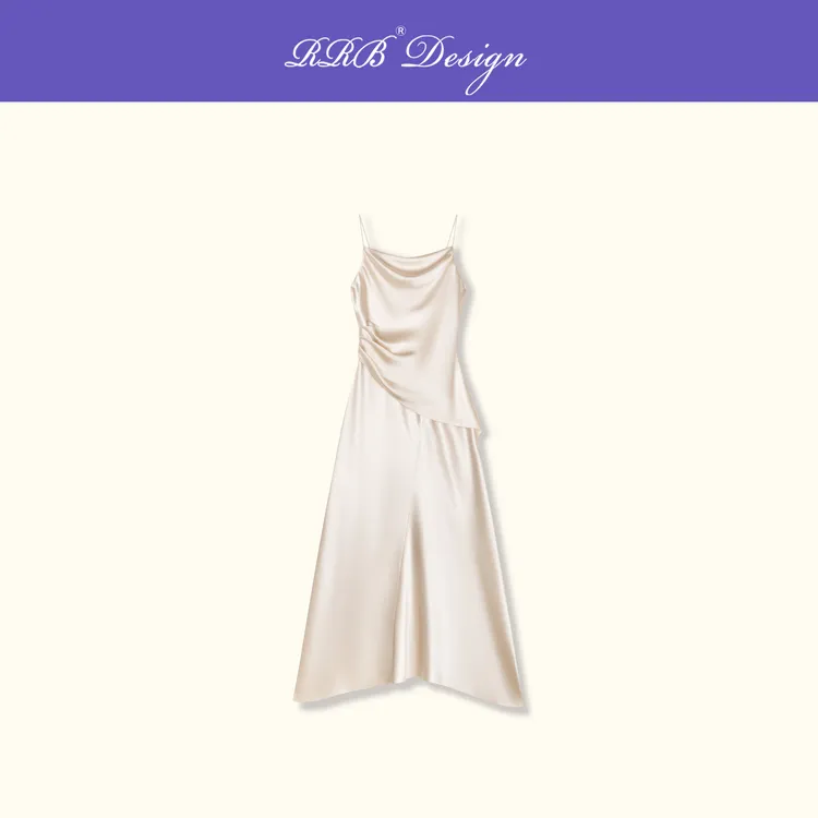 RRB Design「女性之力」时髦气质不规则醋酸混纺荡领吊带裙连衣裙