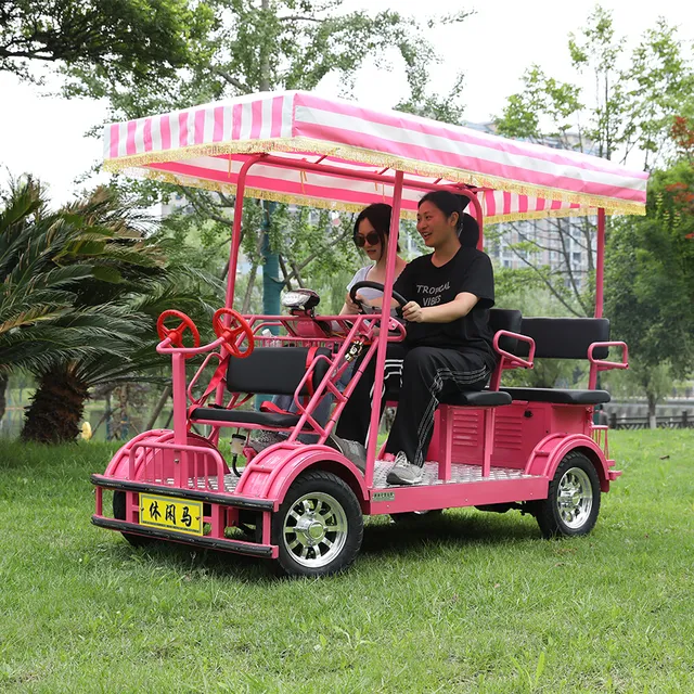 优品休闲马双人亲子多人四人脚踏观光车四轮自行车电动助力观光车