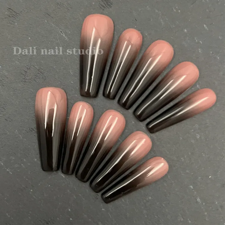 欧美风简约黑色渐变酷辣妹法式轻奢显白可拆卸穿戴甲纯手工中长款