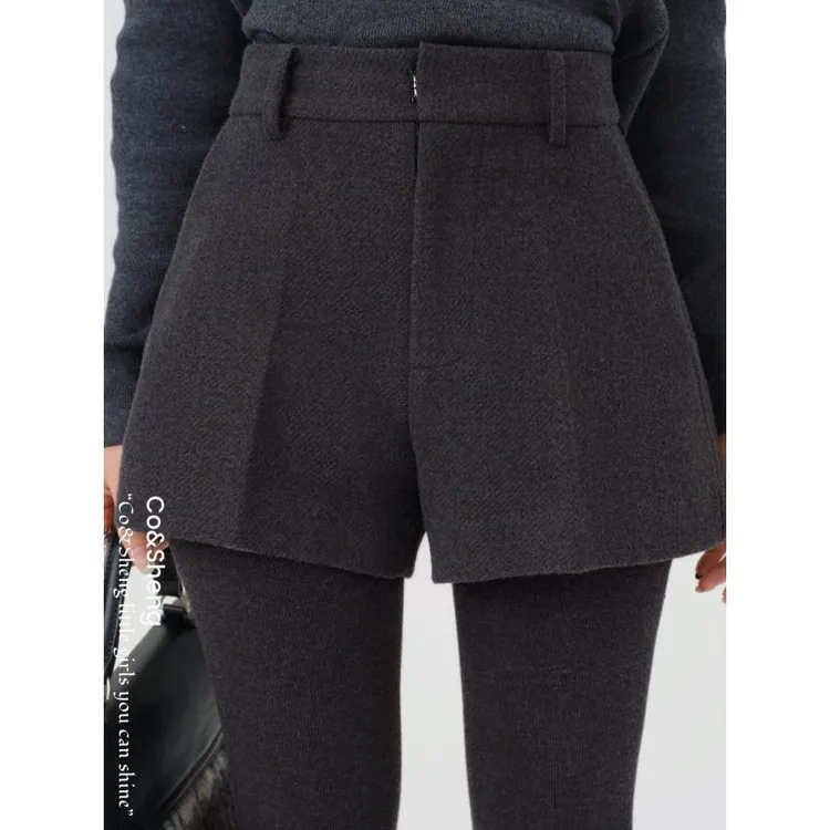 晴空灰/Co&Sheng重生小个子秋季高腰阔腿裤无弹短裤秋季外穿百搭