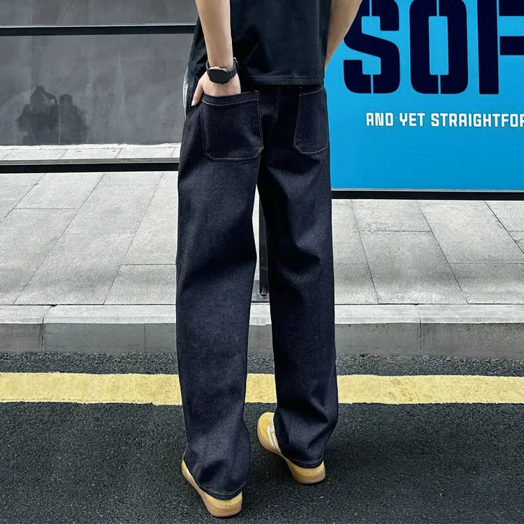 QUALCOMM2025复古丹尼蓝宽松牛仔裤男秋季不褪色水洗工艺直筒长裤