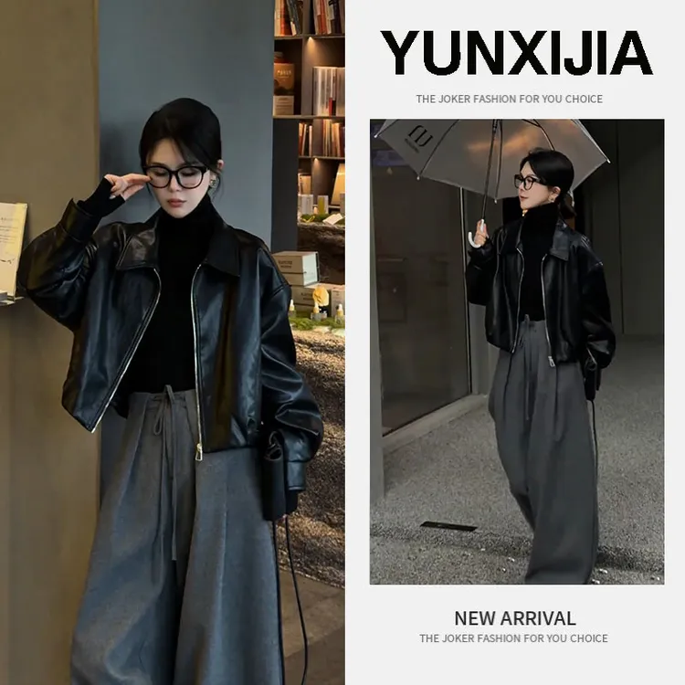 2025秋季新款时尚气质慵懒风休闲百搭短款外套裤子两件套