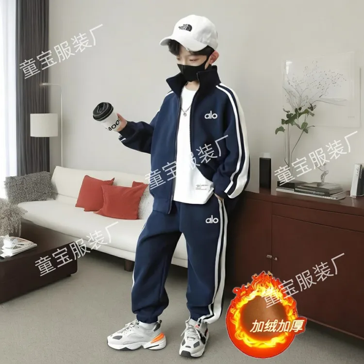 【棉套装】加绒/不加绒秋冬新款亲子装男女童奥粒绒休闲运动两件套