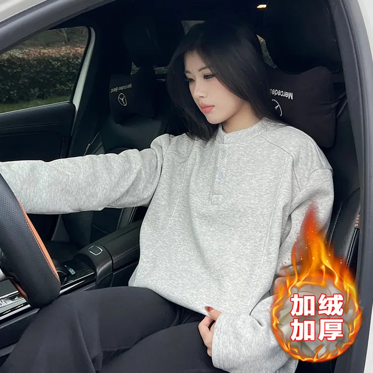 美式亨利领长袖t恤男正肩内搭打底衫秋冬加绒加厚卫衣男休闲衣服