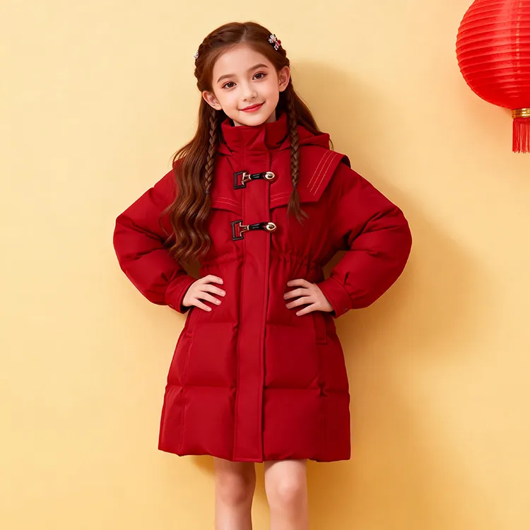 女童棉服冬装2025新款红色棉衣女大童棉袄拜年服