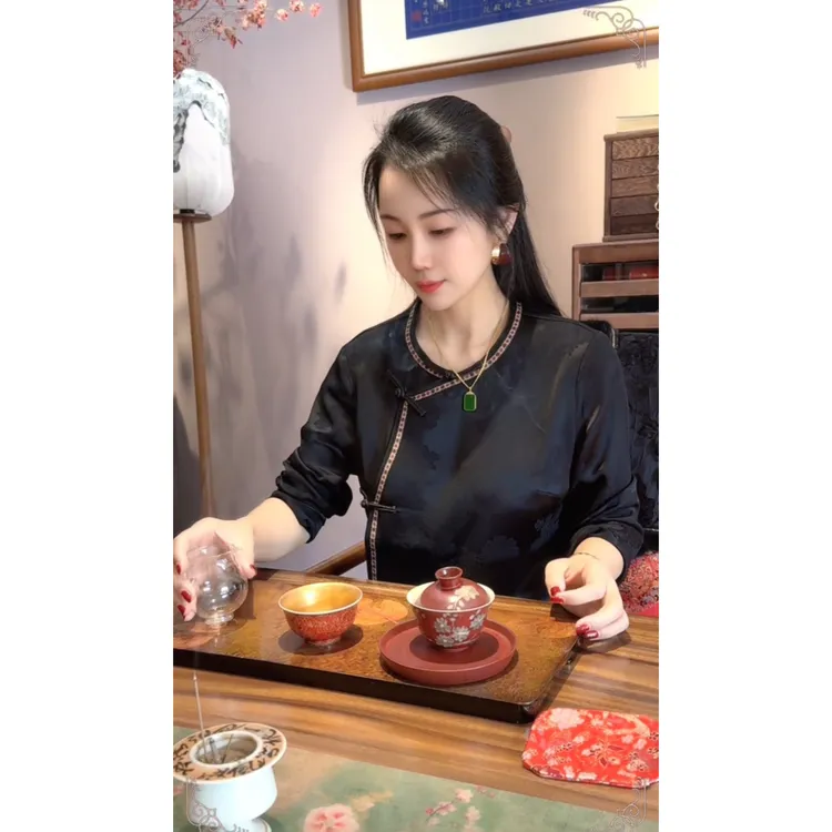 念念（新） 芳华设计新中式复古提花上衣国风斜襟提花上衣FH-A0140