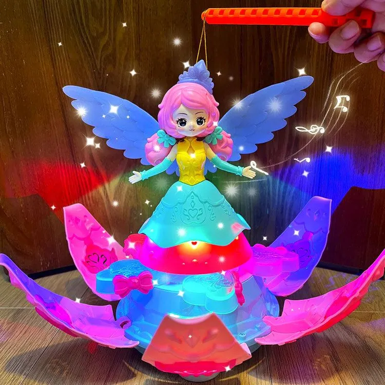 2025中秋节礼物手提灯笼女孩旋转音乐发光公主花灯套装儿童玩具