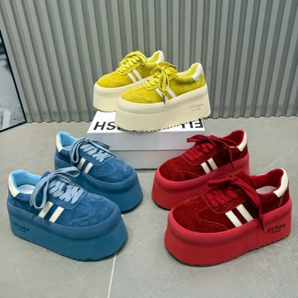 富188-33新款糖果色厚底反绒皮时尚百搭休闲系带女鞋舒适底厚8公