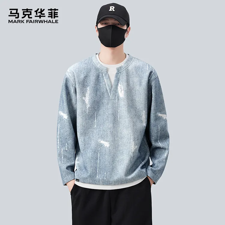 马克华菲潮流复古扎染休闲时尚百搭宽松舒适套头秋季男士圆领卫衣