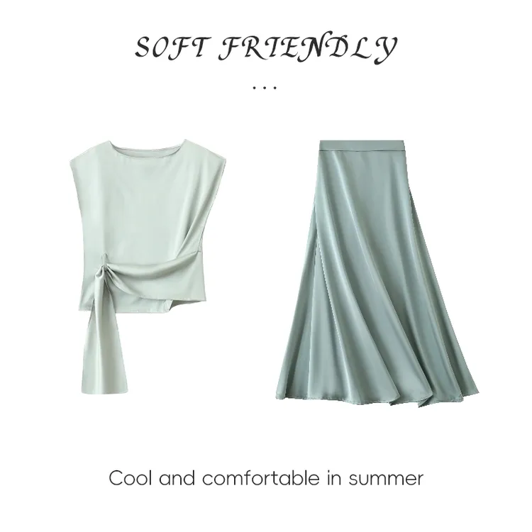 夏季新款套装半身裙醋酸缎面高级感减龄女装轻奢显瘦气质Q101