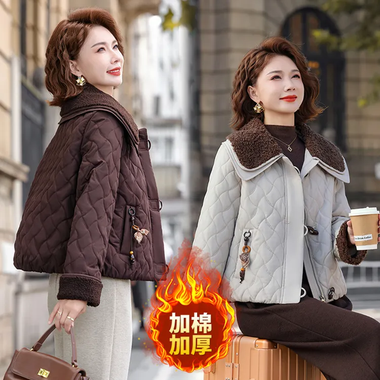 妈妈装秋冬季高档加厚棉衣新款中老年女人40到50岁上档次洋气套装