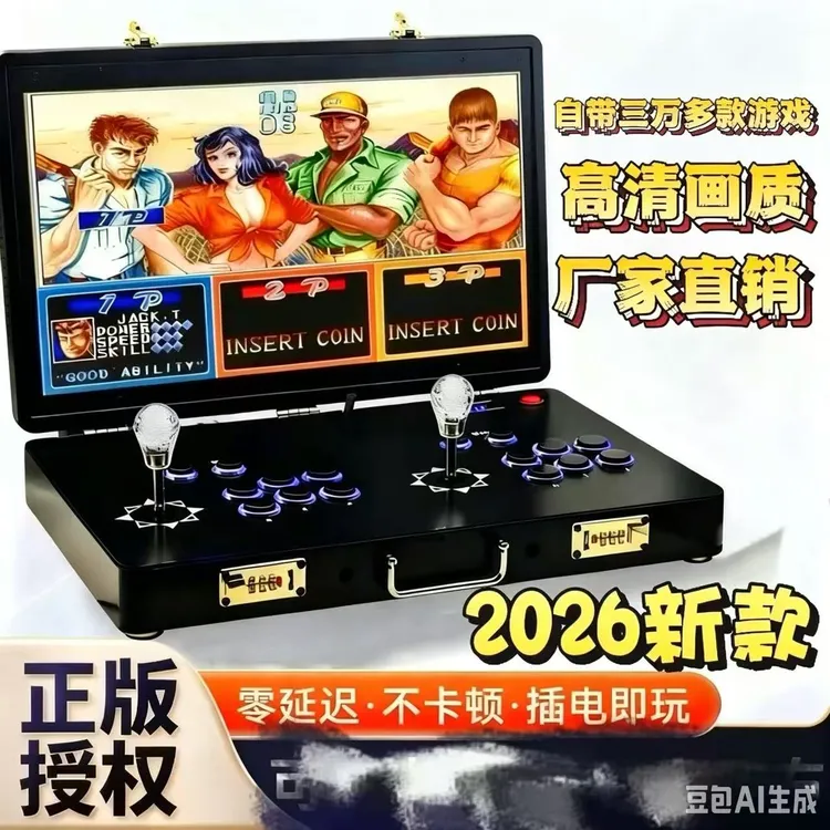 高清便携式双人摇杆游戏机2026款家用街机折叠摇杆一体机拳皇街霸