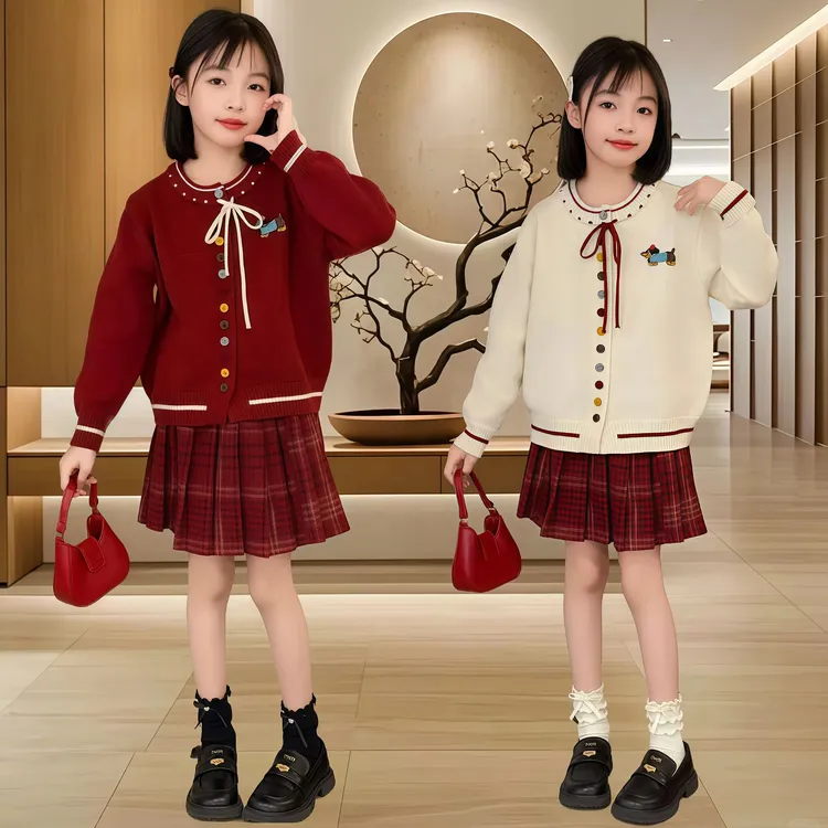 女童春季学院风针织衫春秋款儿童装洋气中大童春装小香风毛衣开衫