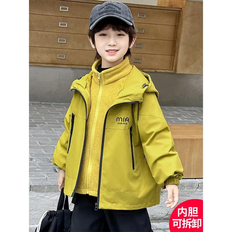 儿童装男童冲锋衣三合一可拆卸2025新款防风防水秋装男孩秋季外套