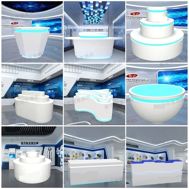 陈列发光展架模型玻璃发光烤漆展柜化妆品圆形柜体验台长方形多层