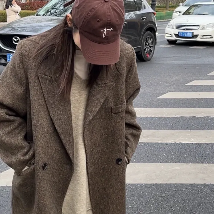 【韩剧女主】25新款韩男友风羊毛外套 双面羊毛大衣女长款宽松