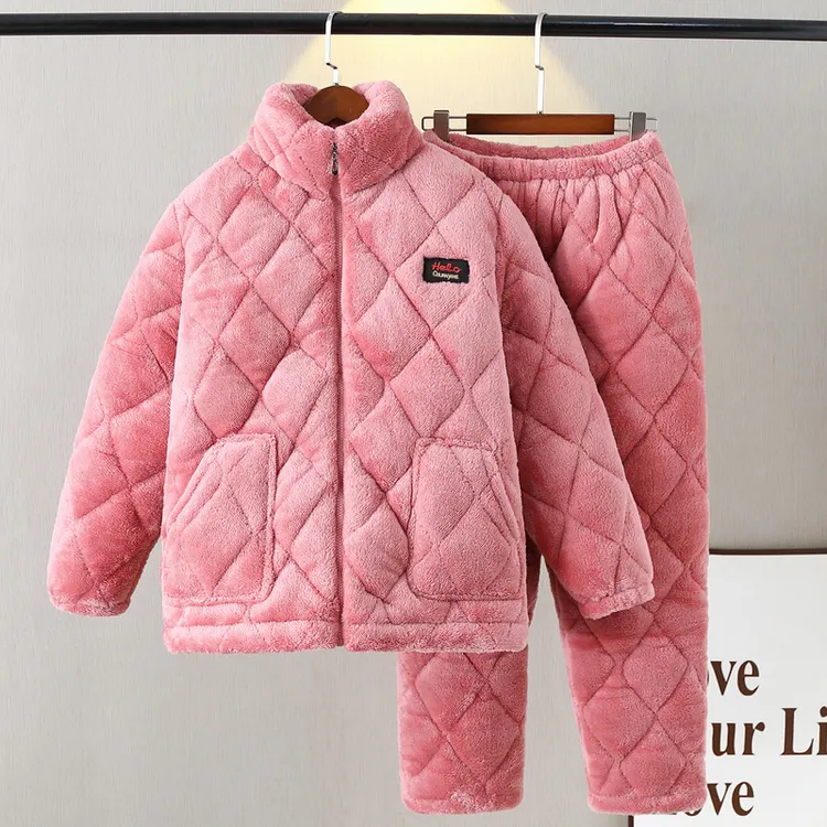 冬季冬天珊瑚绒睡衣女夹棉加绒三层加厚款保暖冬款毛绒女士家居服