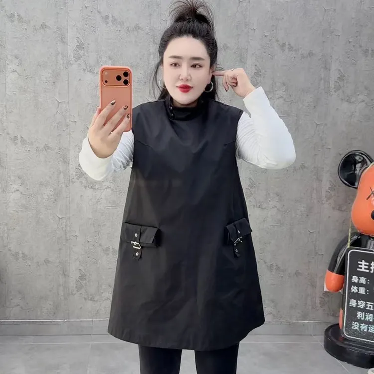 秋季新款立领侧扣无袖连衣裙小衫两件套