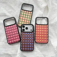 镜面秋冬复古格纹爱心适用苹果17promax手机壳iphone16新款15女43