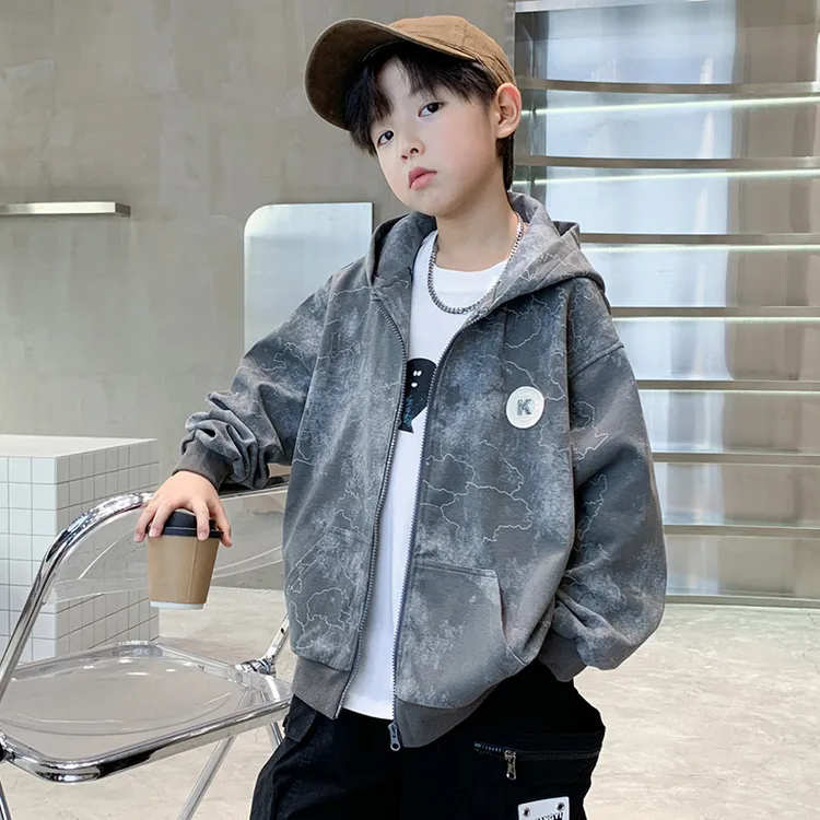 儿童装男童外套春秋款2025新款中大童秋季男孩秋装时髦连帽卫衣潮