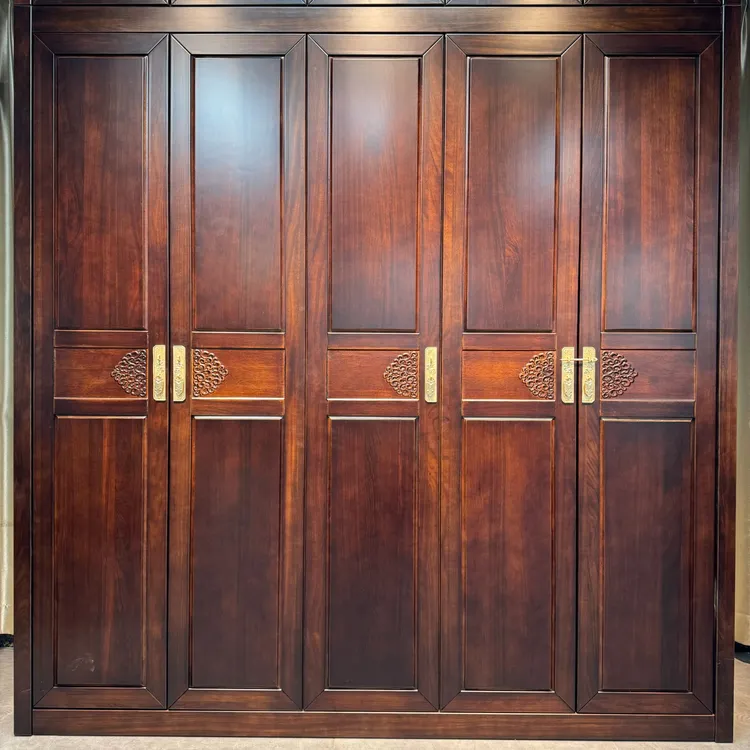 新中式乌金木实木衣柜典雅三门四门五门六门加顶主卧衣橱卧室