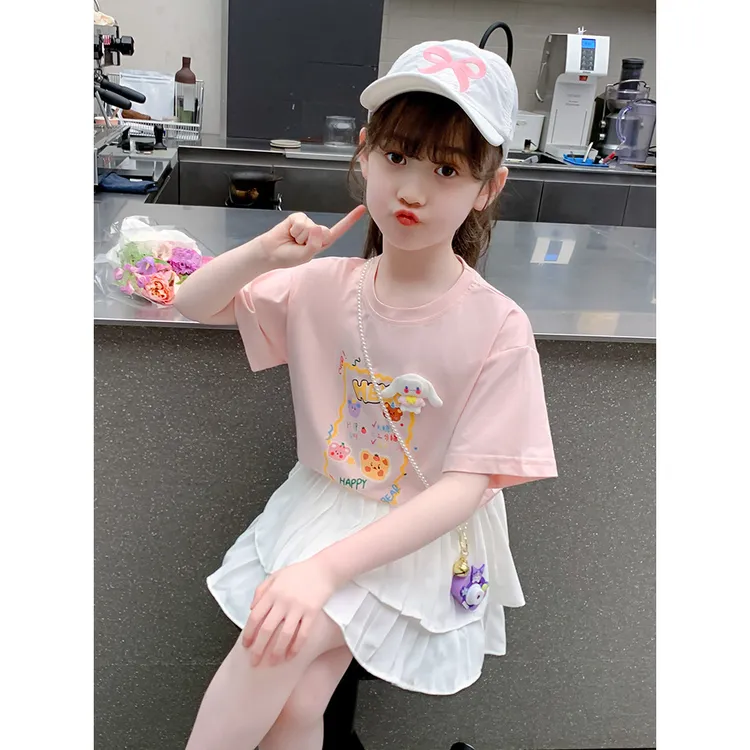 女童夏季套装2025新款儿童洋气时髦半身裙两件套夏装女孩短袖衣服