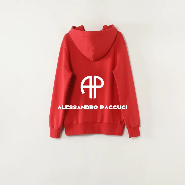 AP洛哥54182TW【标语】纯棉连帽字母贴布绣花宽松红色复古休闲卫衣