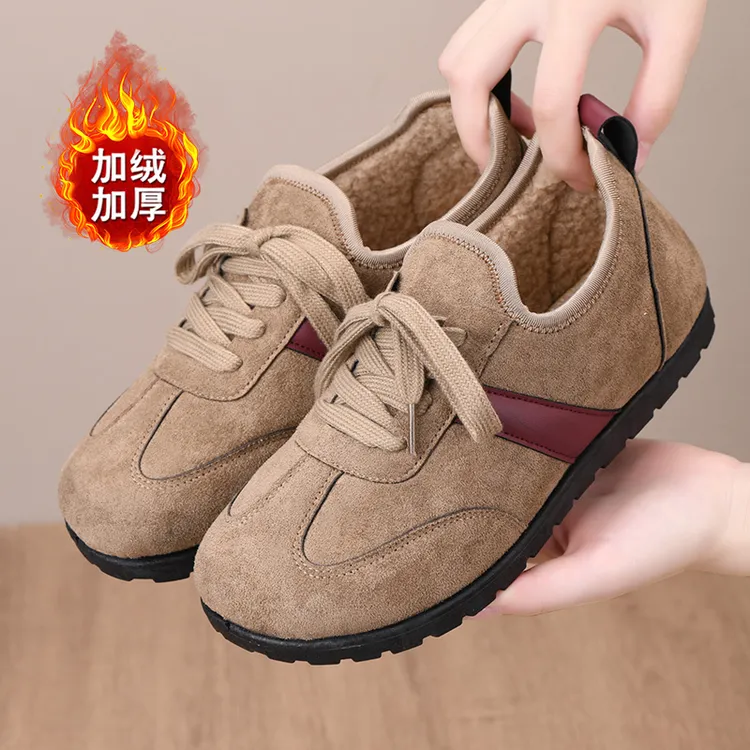 爆款德训鞋女冬季棉鞋复古圆头休闲鞋加绒保暖时尚百搭软底防滑