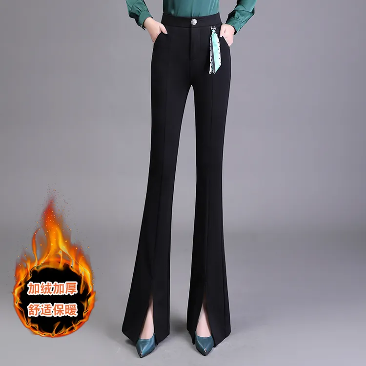 女士微喇叭裤新款秋冬开叉高腰垂感显瘦西装裤洋气高贵上档次女装