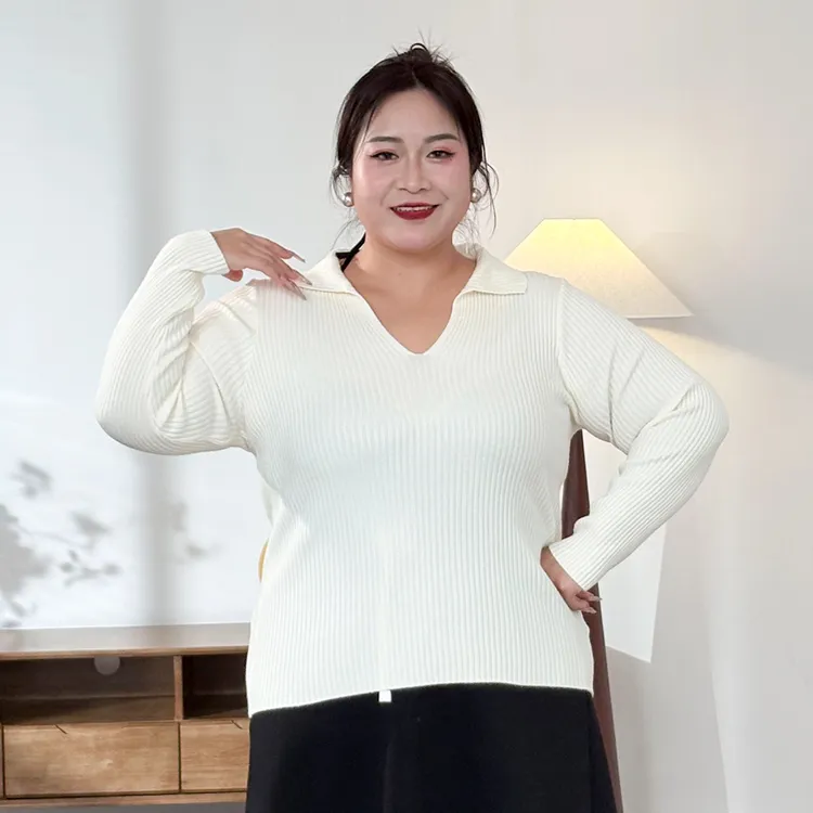 陈美丽【风铃轻语】大码胖mm简约百搭休闲polo领毛衣YP25094